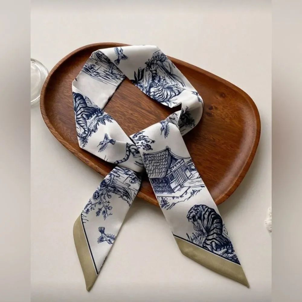 Boho White and Blue Scarf S1069